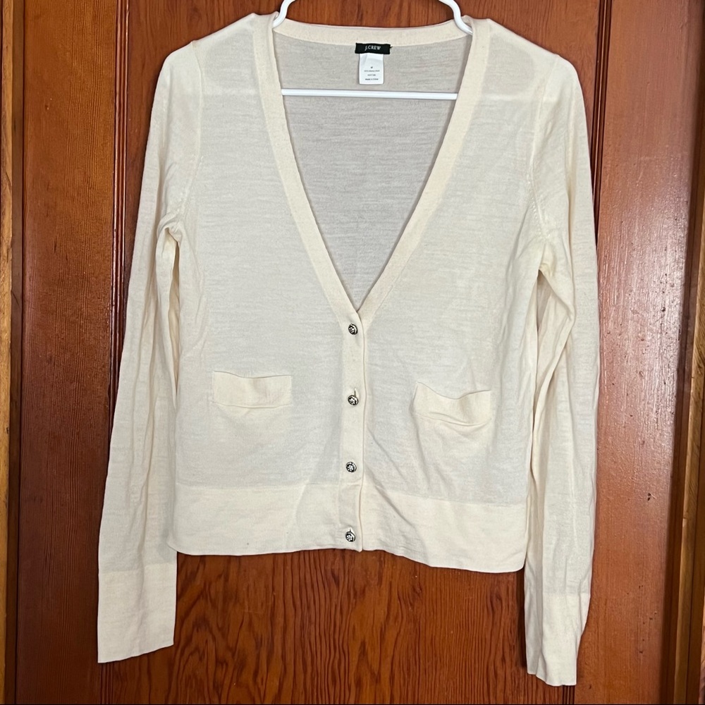 J. Crew Merino Wool Bejeweled Button Down Super Soft Cardigan Sz M